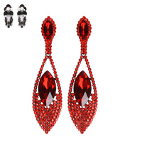 RED V SHAPE STONE EARRINGS W/CLIP